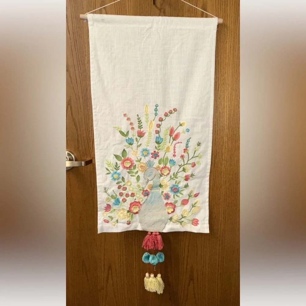 Boho Peacock Tapestry Made In India Tassels 18” X 33”